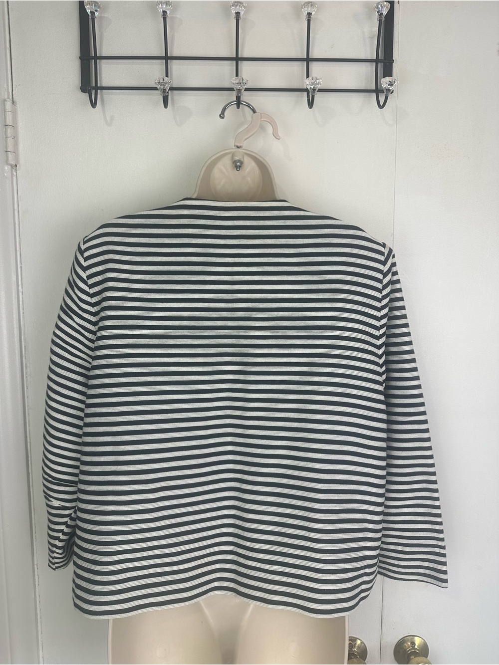 Chico's Black & White Striped Crewneck Jacket - Picture 2 of 3